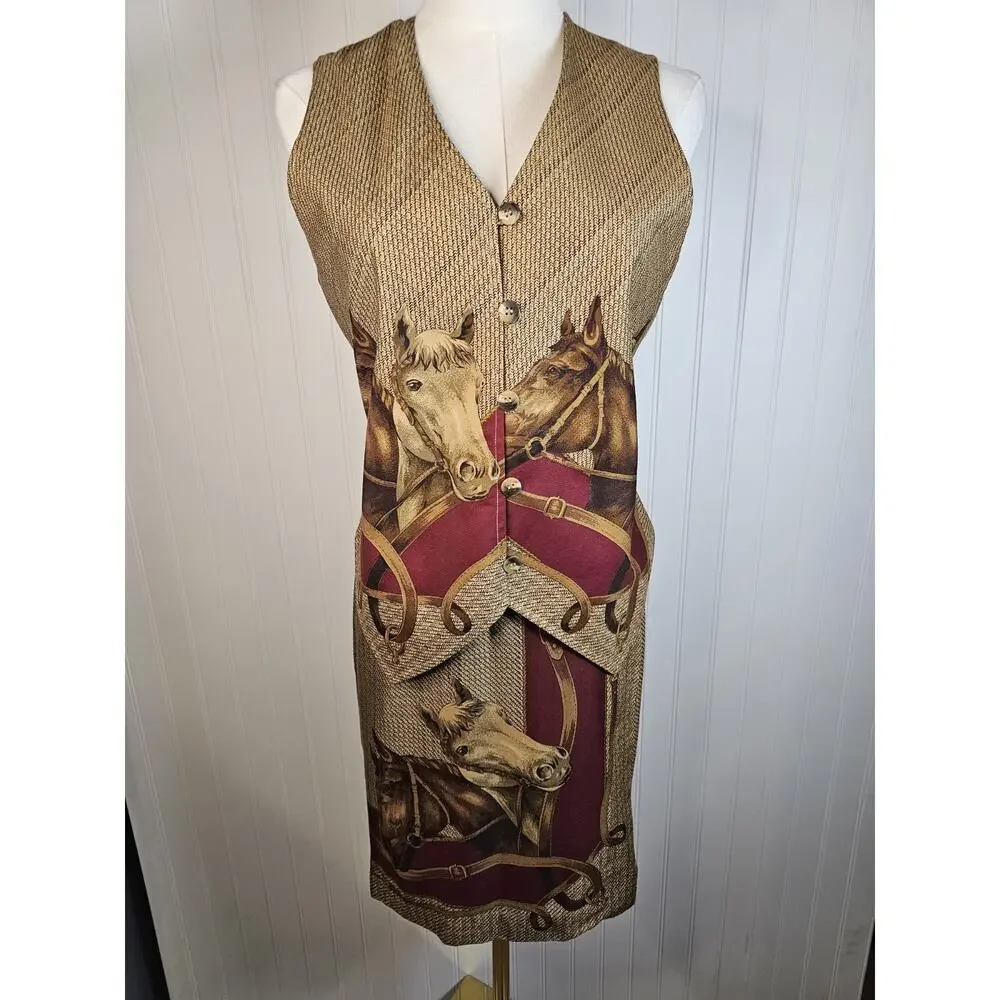 Cambridge‎ Dry Good Vintage Vest & Skirt Set Size XS/S Equestrian Rayon Horses